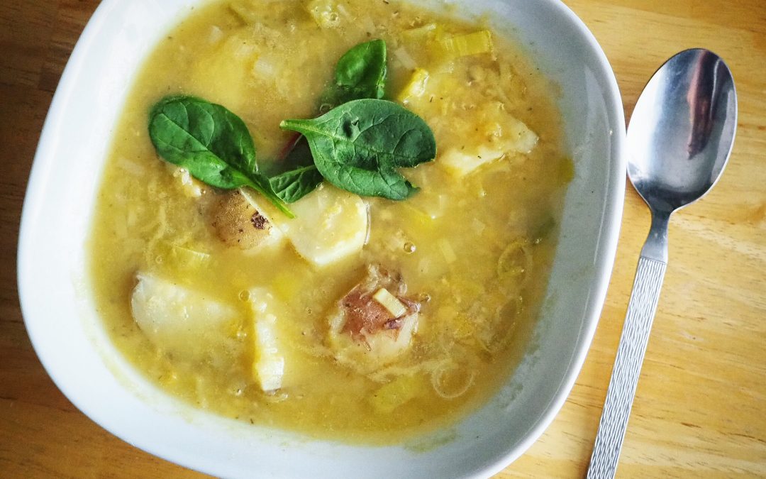 LUNCH/MIDDAG: Potatis- och purjolöksoppa med linser